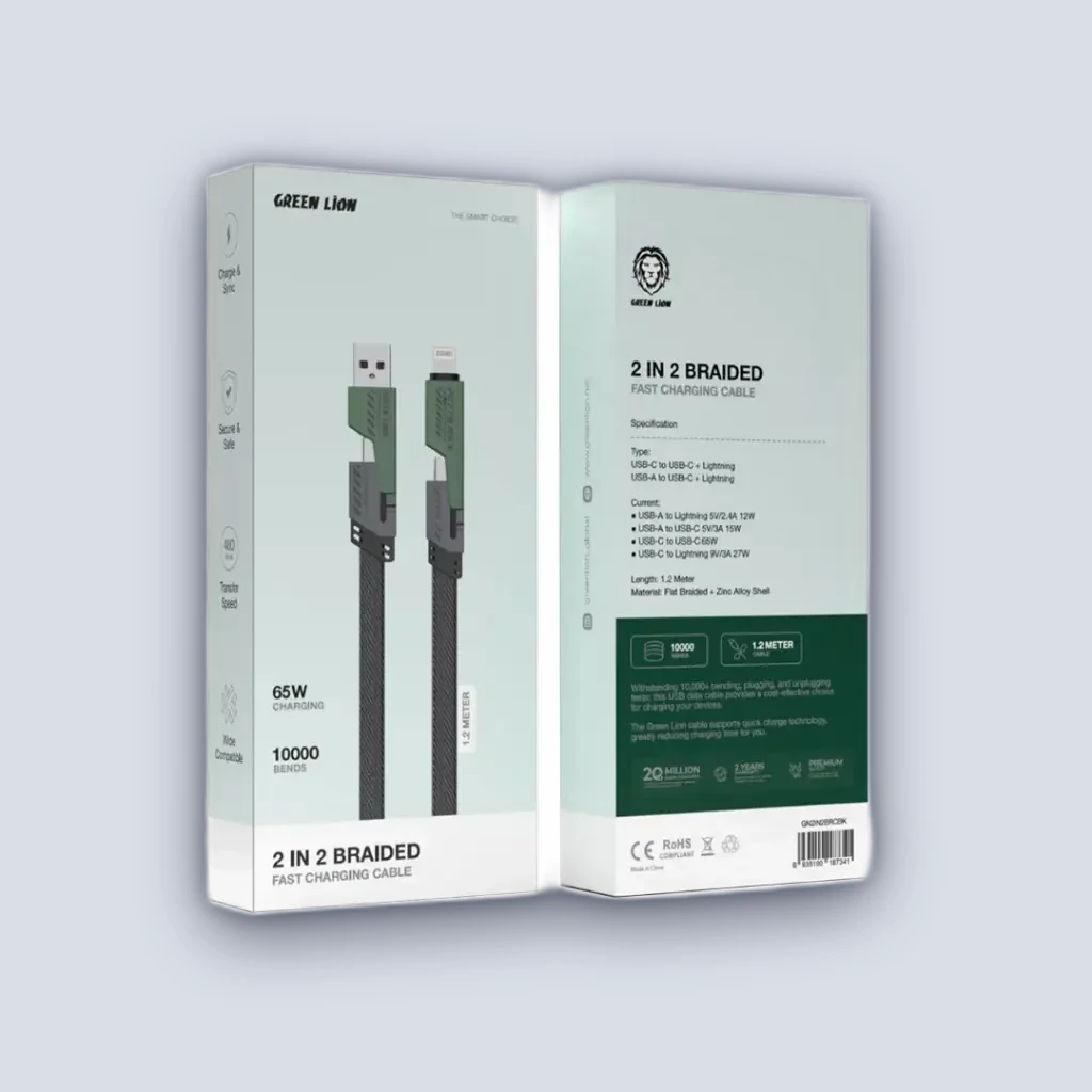 Green Lion Green Lion 2 in 2 Braided Fast Charging Cable – Black