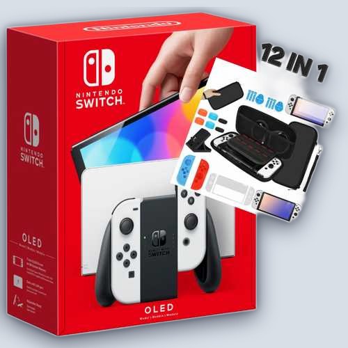 NINTENDO SWITCH OLED WHITE + ערכת אביזרים 12IN1