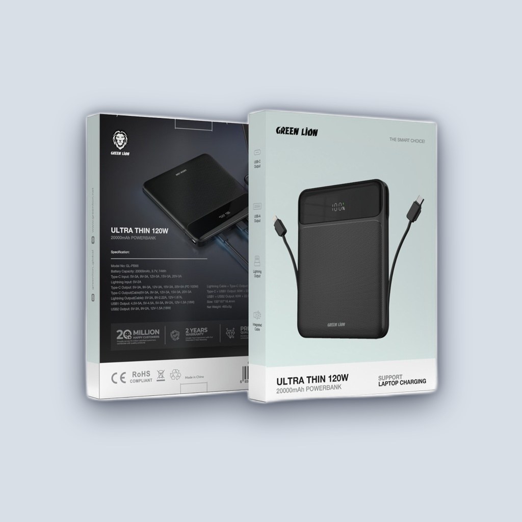 Green Lion Green Lion Ultra Thin 120W 20000mAh Power Bank – Black