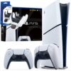 PlayStation 5 Slim 1TB Digital Edition console with two controllers
