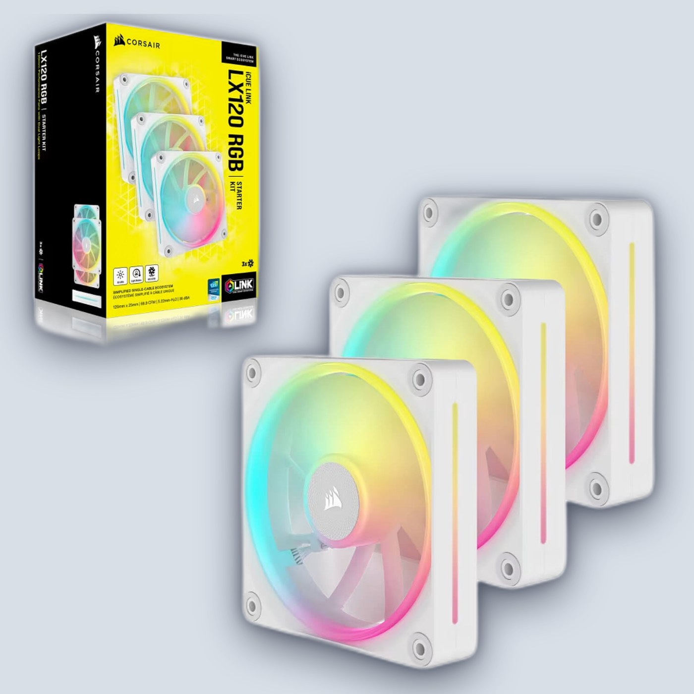 Corsair iCUE LINK LX120 RGB PWM 120mm 3x Fans Starter Kit White — image 3