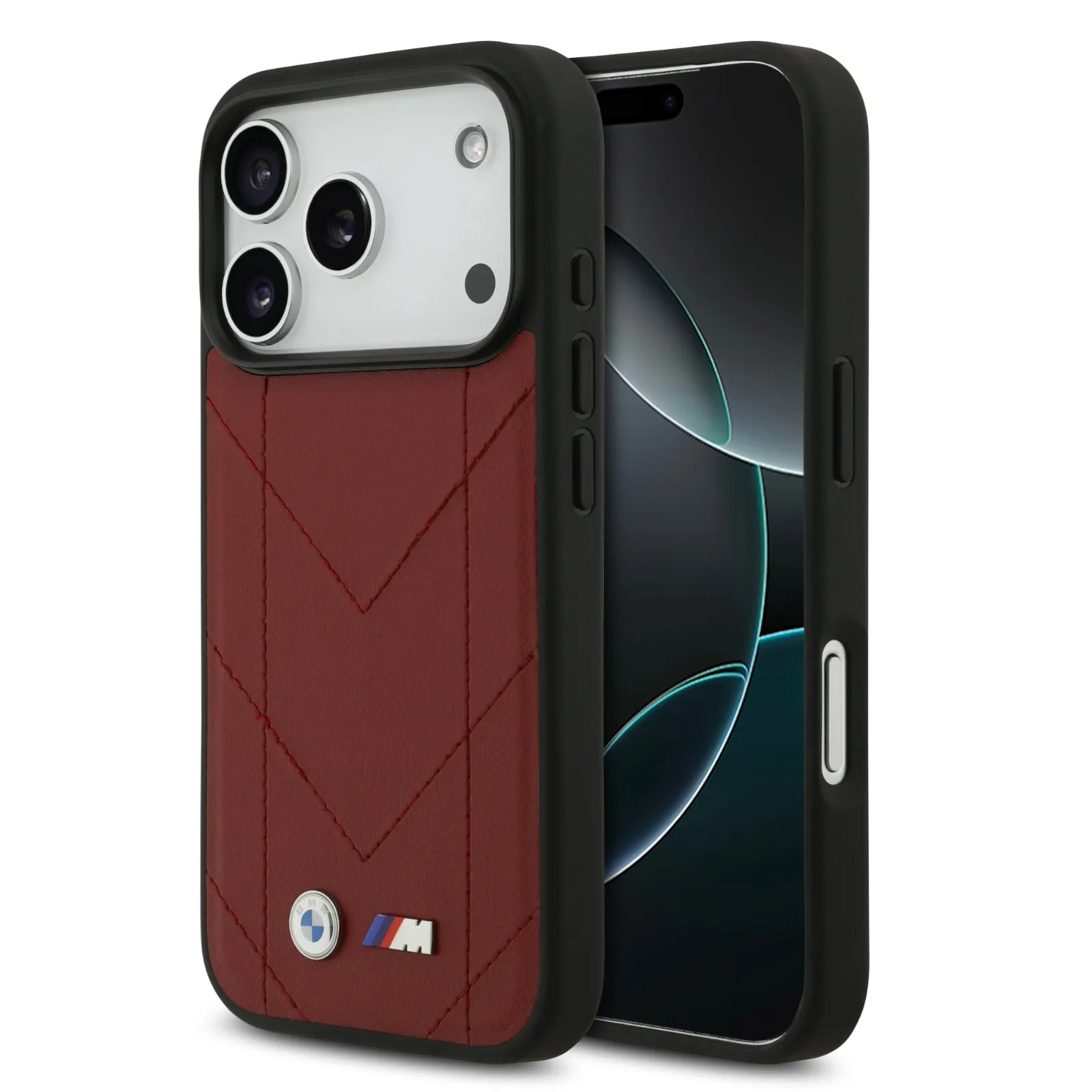 BMW MagSafe PU Quilted Leather Case With Metal Logo For iPhone 17 Pro – Red