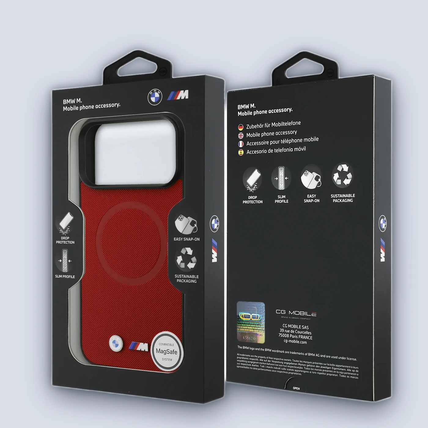 BMW MagSafe Full Wrapped Leather Case With Metal Logos For iPhone 17 Pro Max – Red