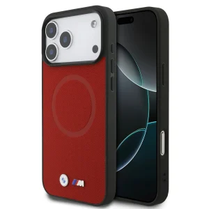 BMW MagSafe Full Wrapped Leather Case With Metal Logos For iPhone 17 Pro Max – Red