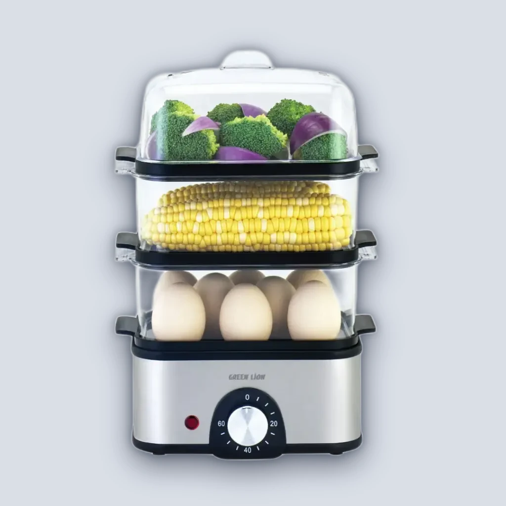 Green Lion Green Lion 3-Tier Egg Cooker | Vegetable Steamer 500W – Gray