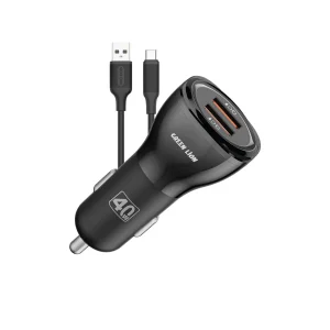 Green Lion Dual QC3.0 Car Charger 40W – Black