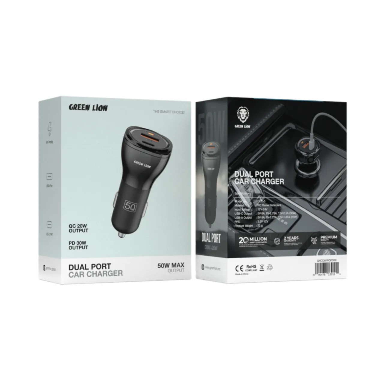 Green Lion Green Lion Dual Port Car Charger 50W – Black
