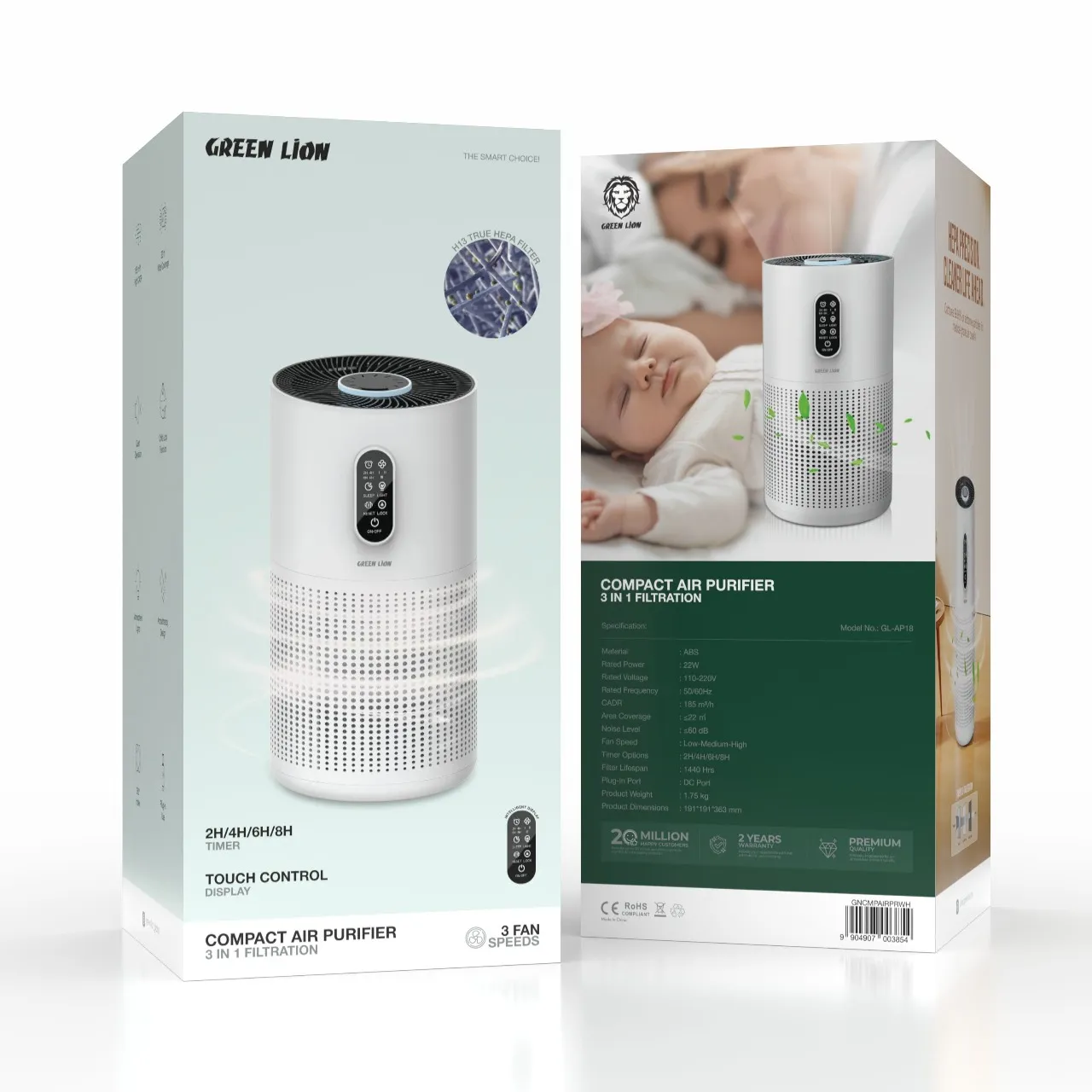 Green Lion Green Lion Compact Air Purifier 3 in 1 Filtration – White