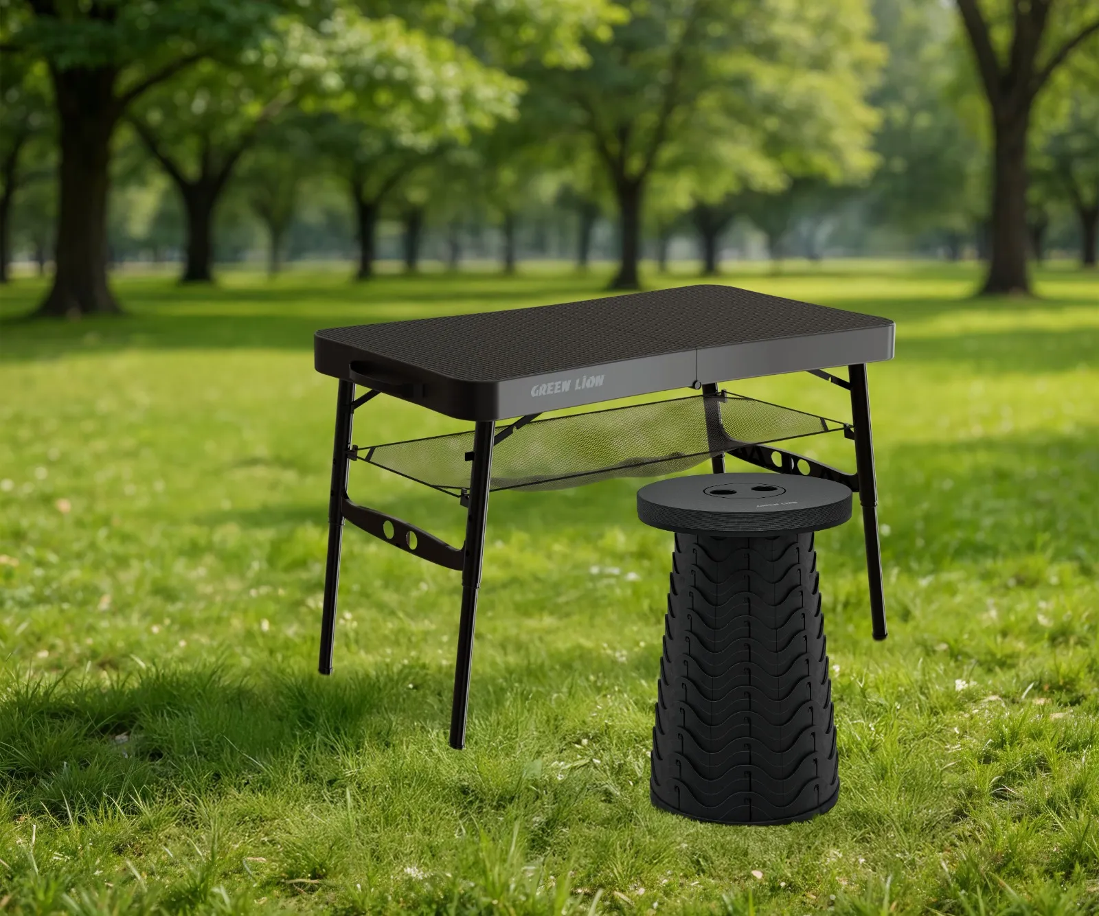 Green Lion Green Lion Foldable Travel Camping Table & Stool – Black