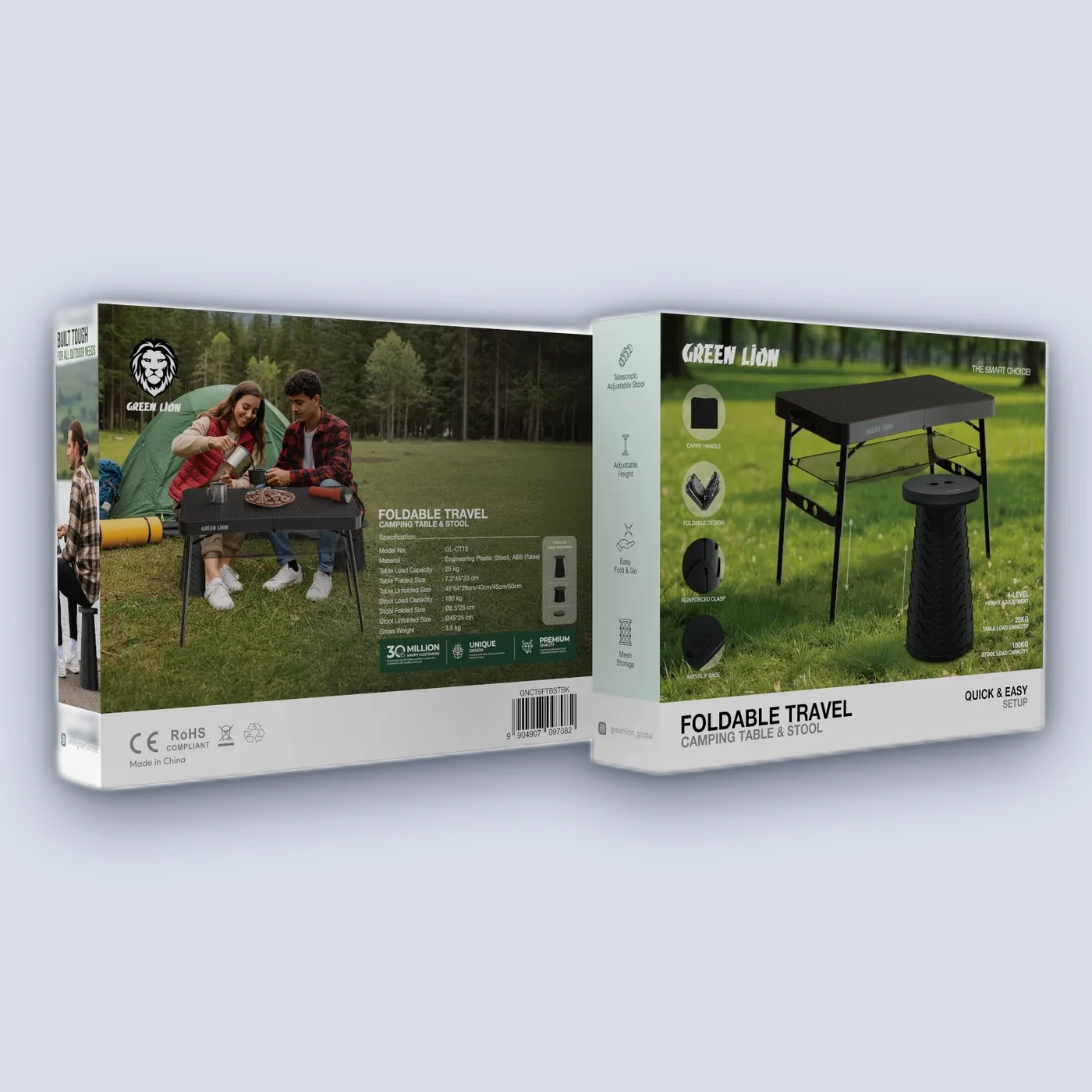 Green Lion Green Lion Foldable Travel Camping Table & Stool – Black