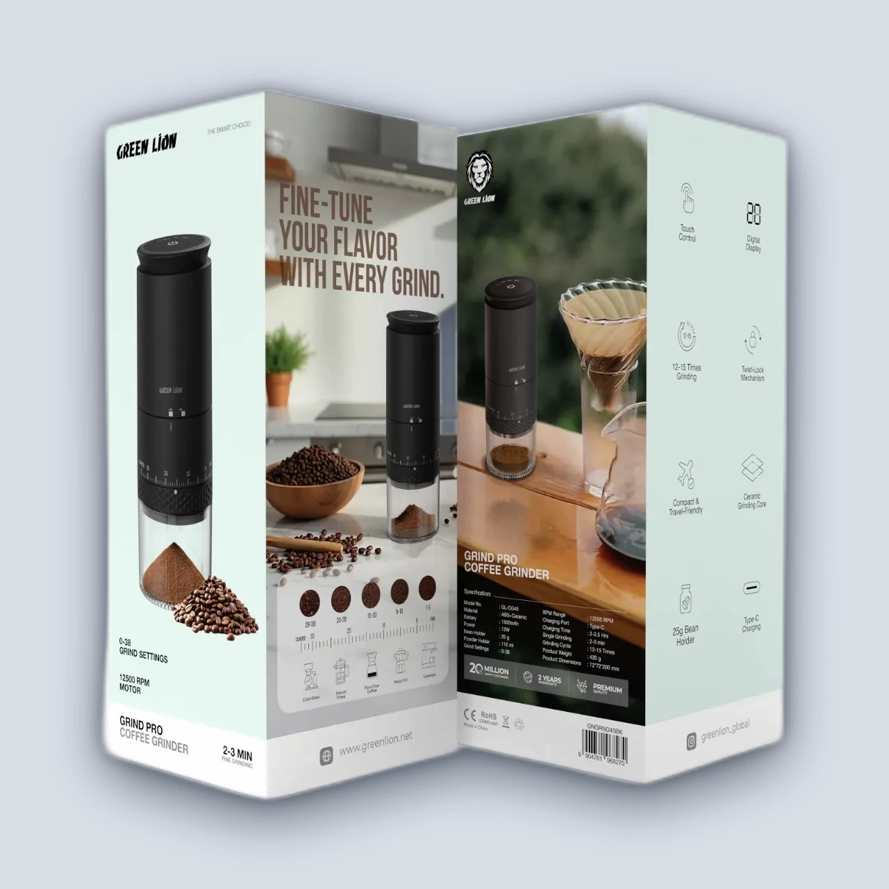 Green Lion Green Lion Grind Pro Coffee Grinder-Rechargeable – Black