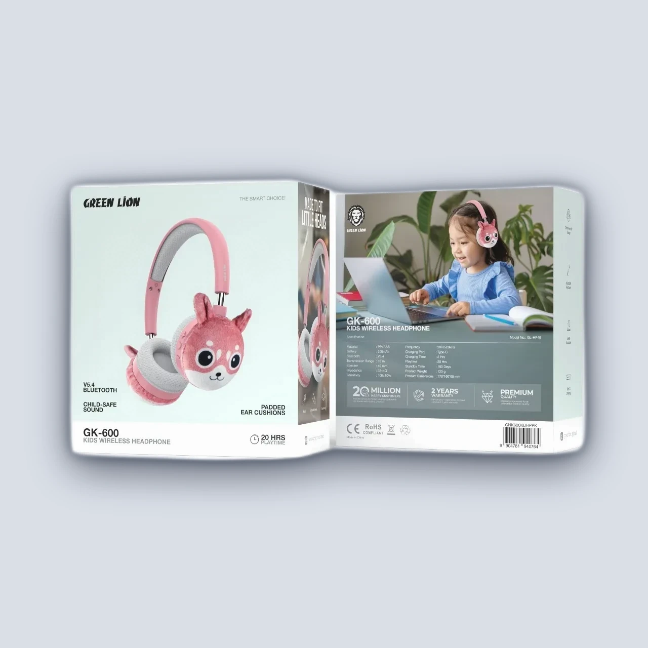 Green Lion Green Lion Green Lion GK-600 Kids Wireless Headphone – Pink