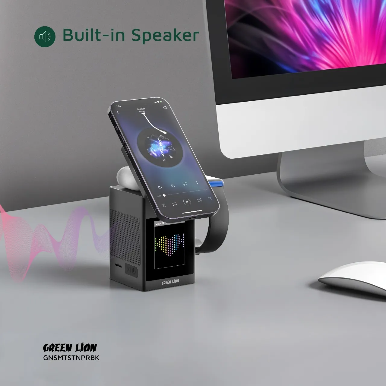 Green Lion Green Lion Smart Station Pro LCD Display Wireless Charger with Speaker – Black