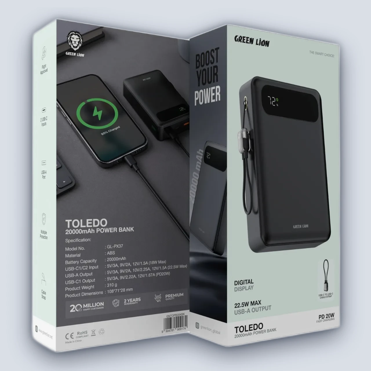 Green Lion Green Lion Toledo 20000mAh Power Bank PD 20W – Black