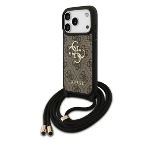 Guess 4G PU Leather Case With big 4G Logo & Lanyard For iPhone 17 Pro Max – Brown