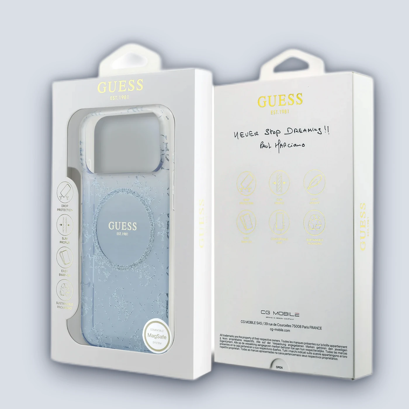 Guess Guess MagSafe PC+TPU Case With Gradient Glitter For iPhone 17 Pro Max – Blue