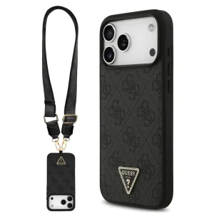 Guess MagSafe 4G Pattern PU Leather Case With Lanyard & Triangle Logo For iPhone