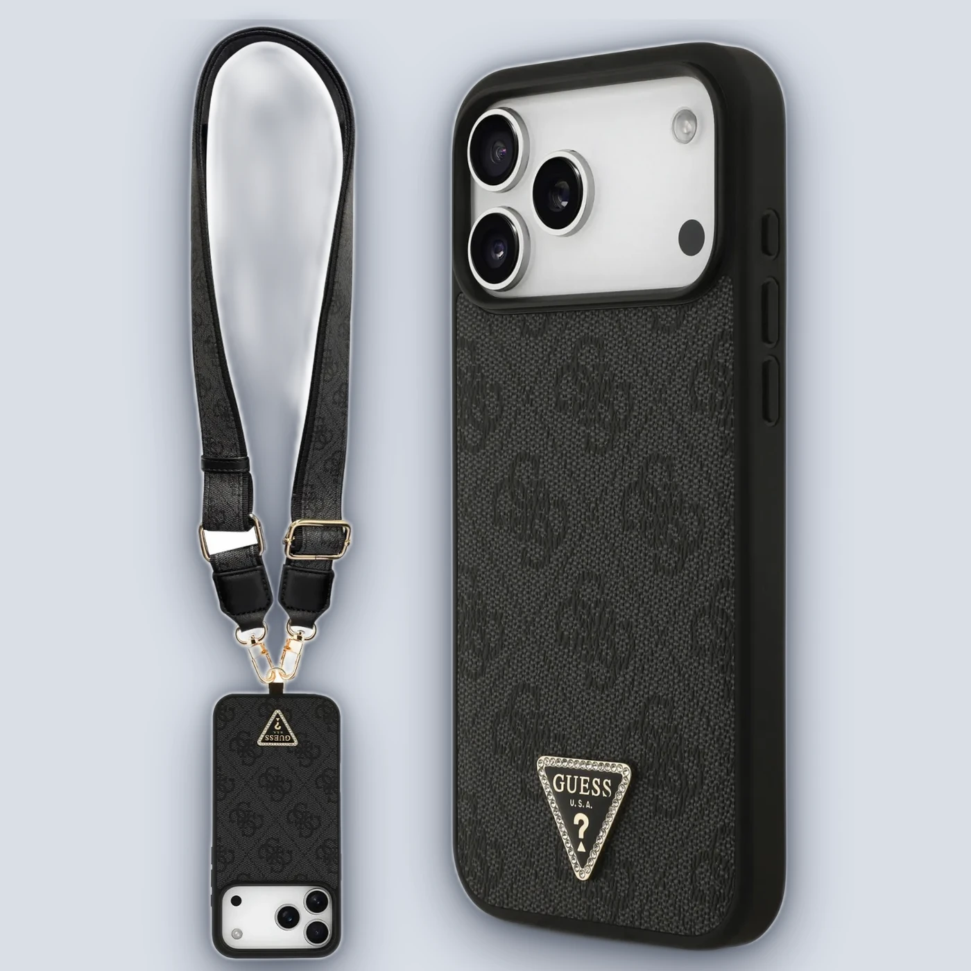 Guess Guess MagSafe 4G Pattern PU Leather Case With Lanyard & Triangle Logo For iPhone