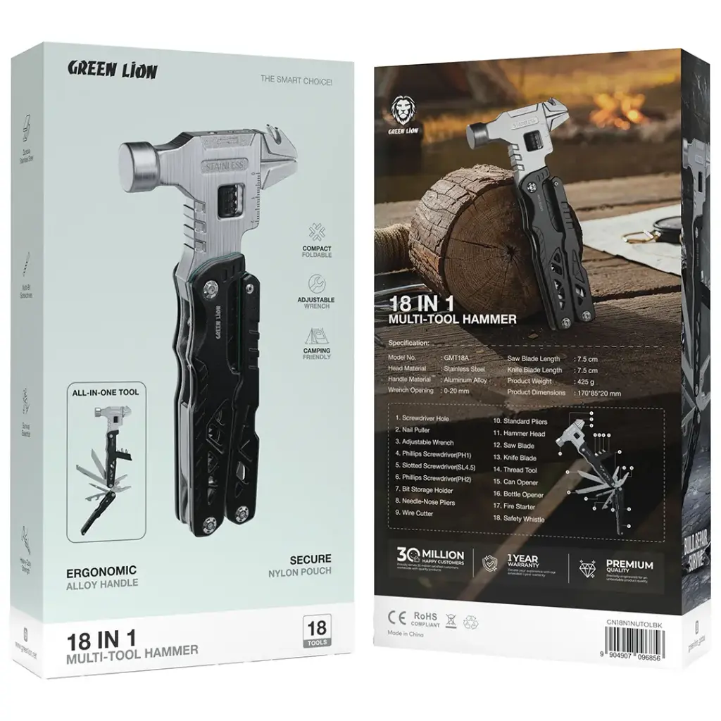 Green Lion Green Lion 18-In-1 Multi-Tool Hammer – Black