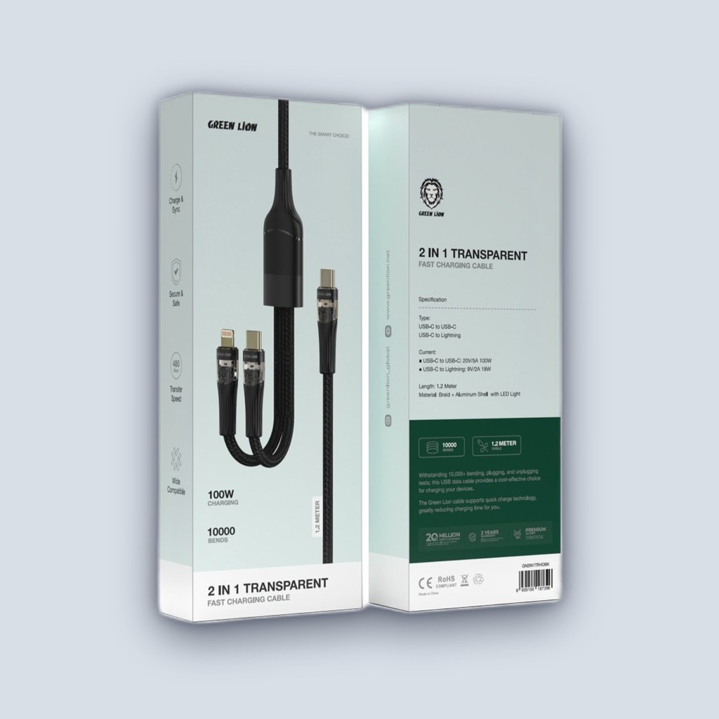 Green Lion Green Lion 2 in1 Transparent Fast Charging Cable – Black
