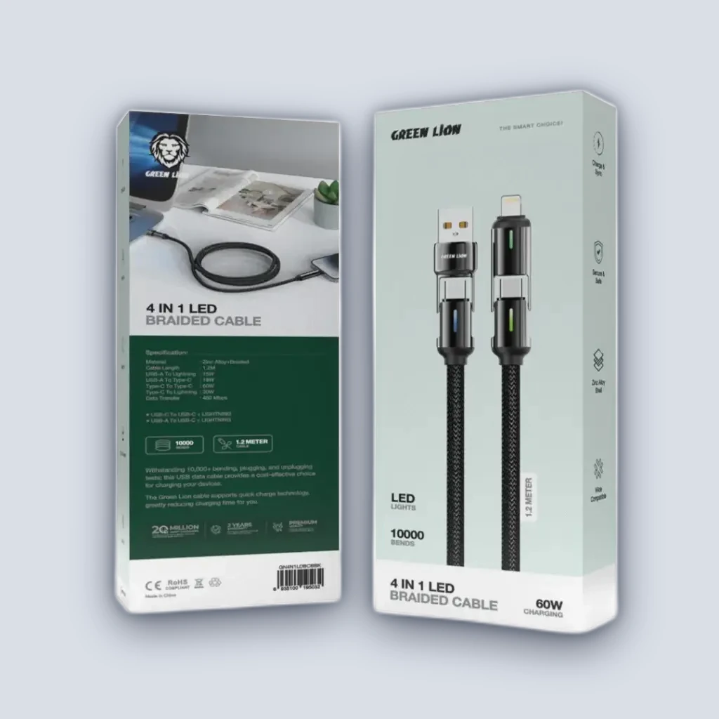 Green Lion Green Lion 4 in 1 LED Braided Cable 60W – Black