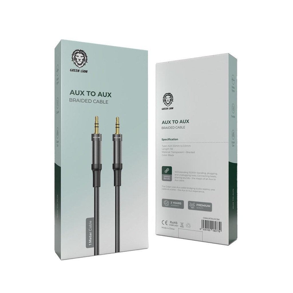 Green Lion Green Lion AUX to AUX Braided Cable 1M – Black