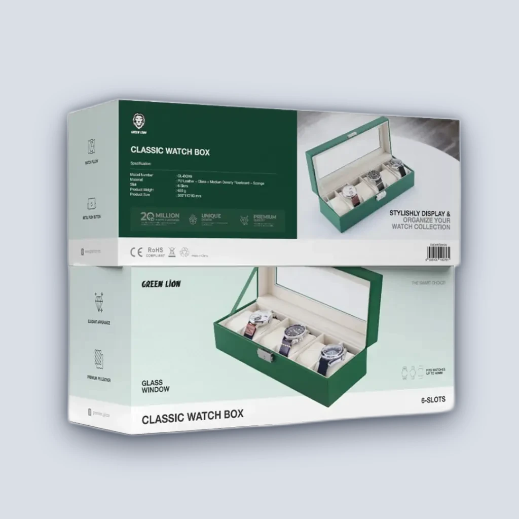 Green Lion Green Lion Elegant Watch Box 6 Slots – Green – with Glass