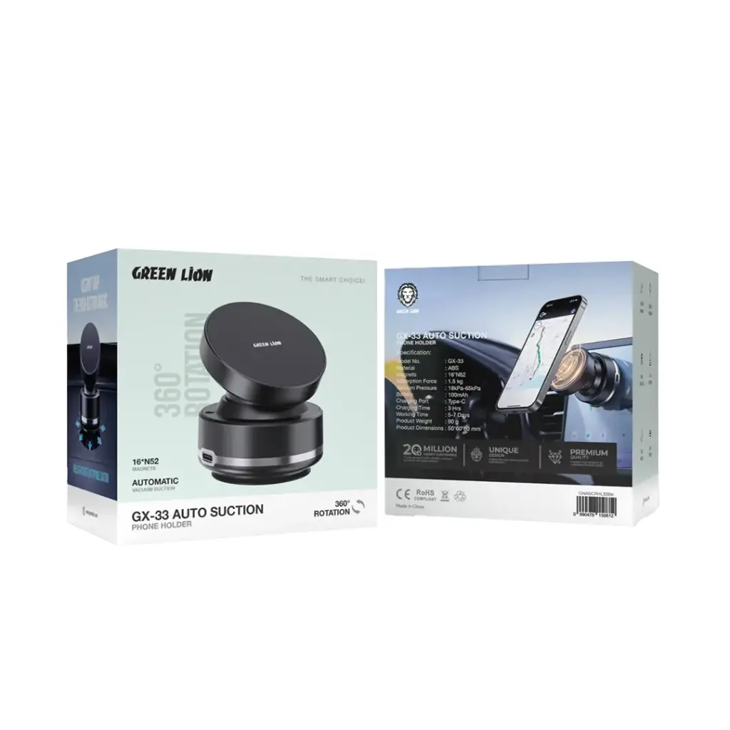 Green Lion Green Lion GX-33 Auto Suction Phone Holder – Black