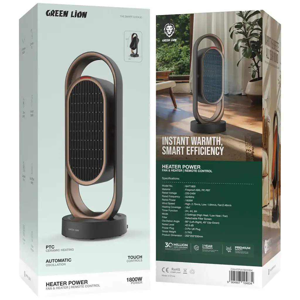 Green Lion Green Lion Heater Power Fan & Heater with Remote Control – Black