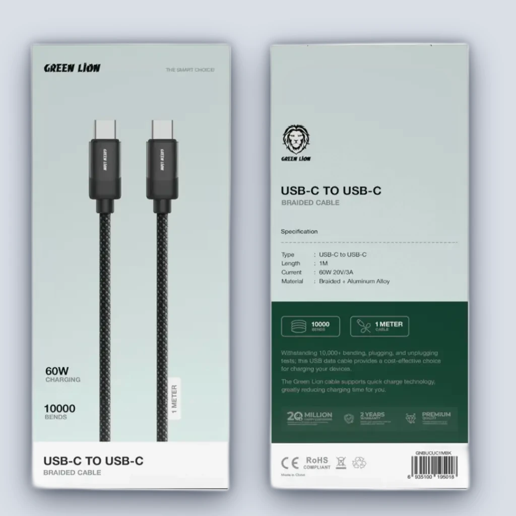 Green Lion Green Lion USB-C to USB-C Braided Cable 1m 60W – Black