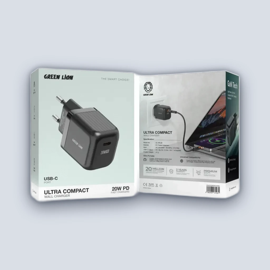 Green Lion Green Lion Ultra Compact GaN Wall Charger EU Pin USB-C 20W – Black