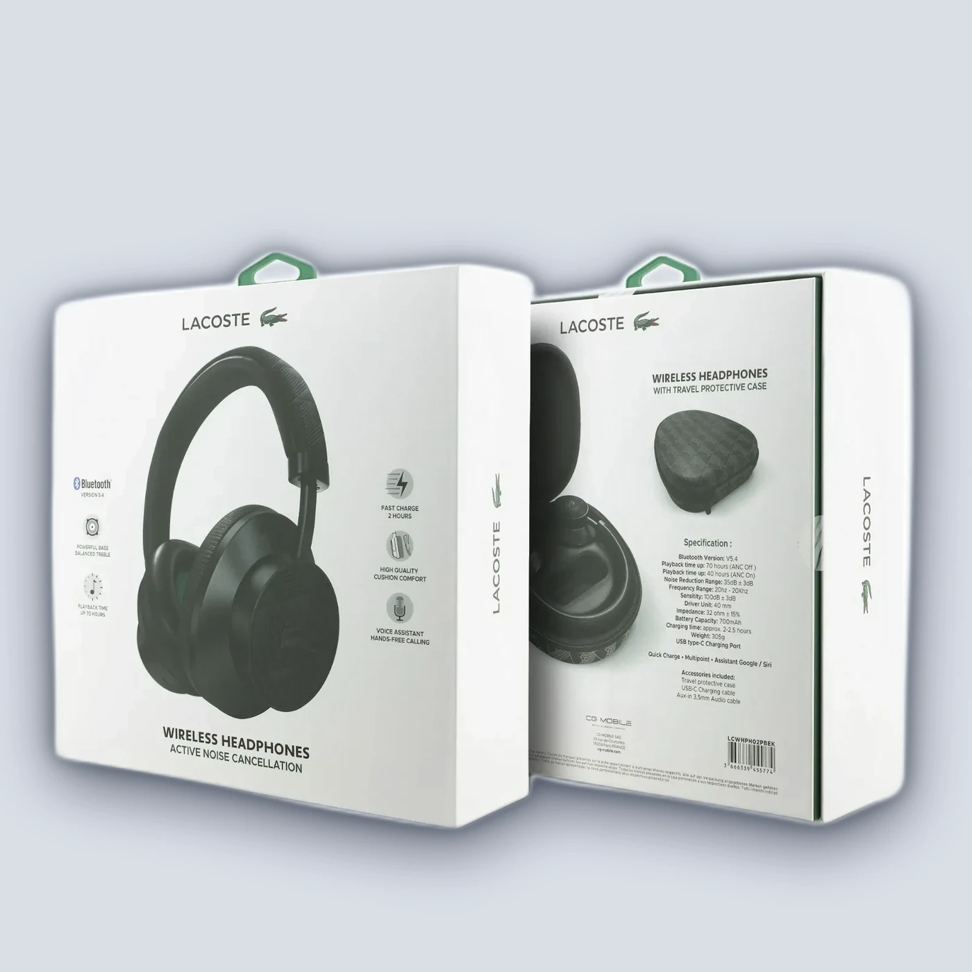 Lacoste Lacoste Hybrid ANC Bluetooth Headphones With Monogramme Design – Black