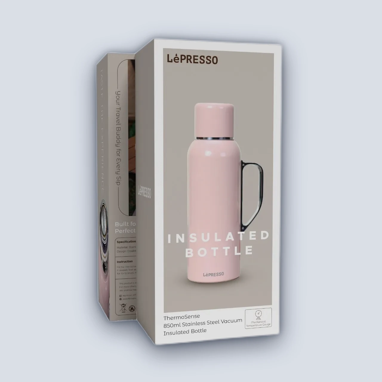 LePresso LePresso ThermoSense Stainless Steel Insulated Bottle With Temperature Gauge – Pink