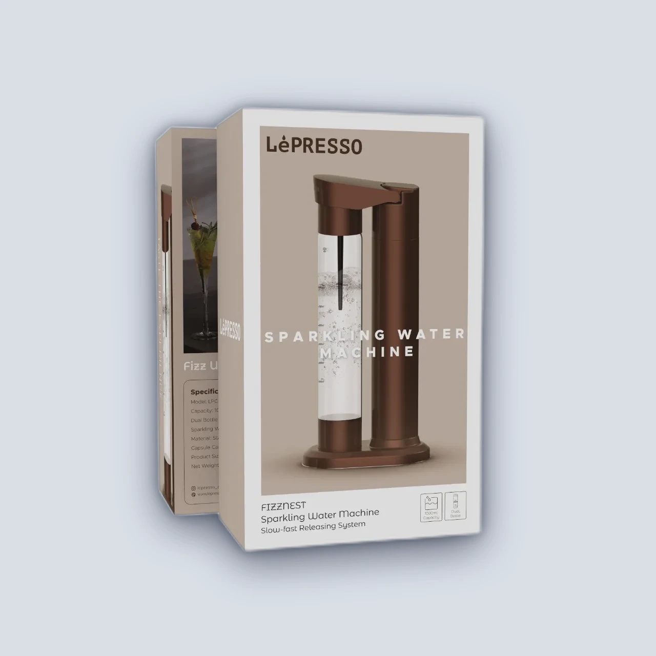 LePresso LePresso Fizznest Instant Carbonator & Soda Maker With Dual Bottle – Brown