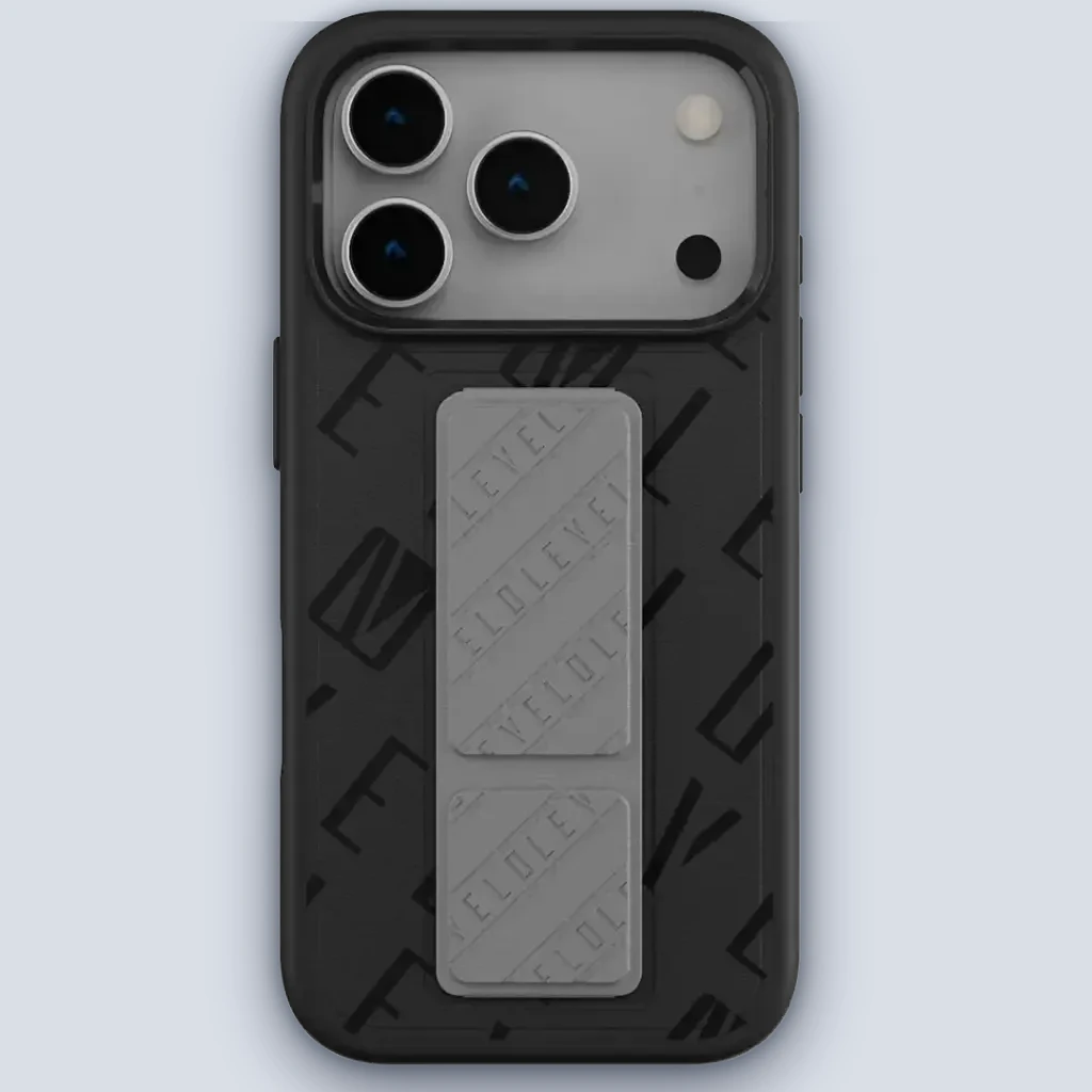 Levelo Morphix Vallo Faux Leather Gripstand Case for iPhone 17 Pro – Charcoal Storm