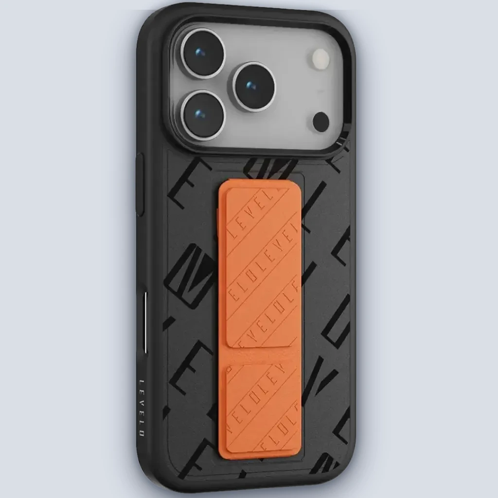 Levelo Morphix Vallo Faux Leather Gripstand Case for iPhone 17 Pro – Onyx Flame