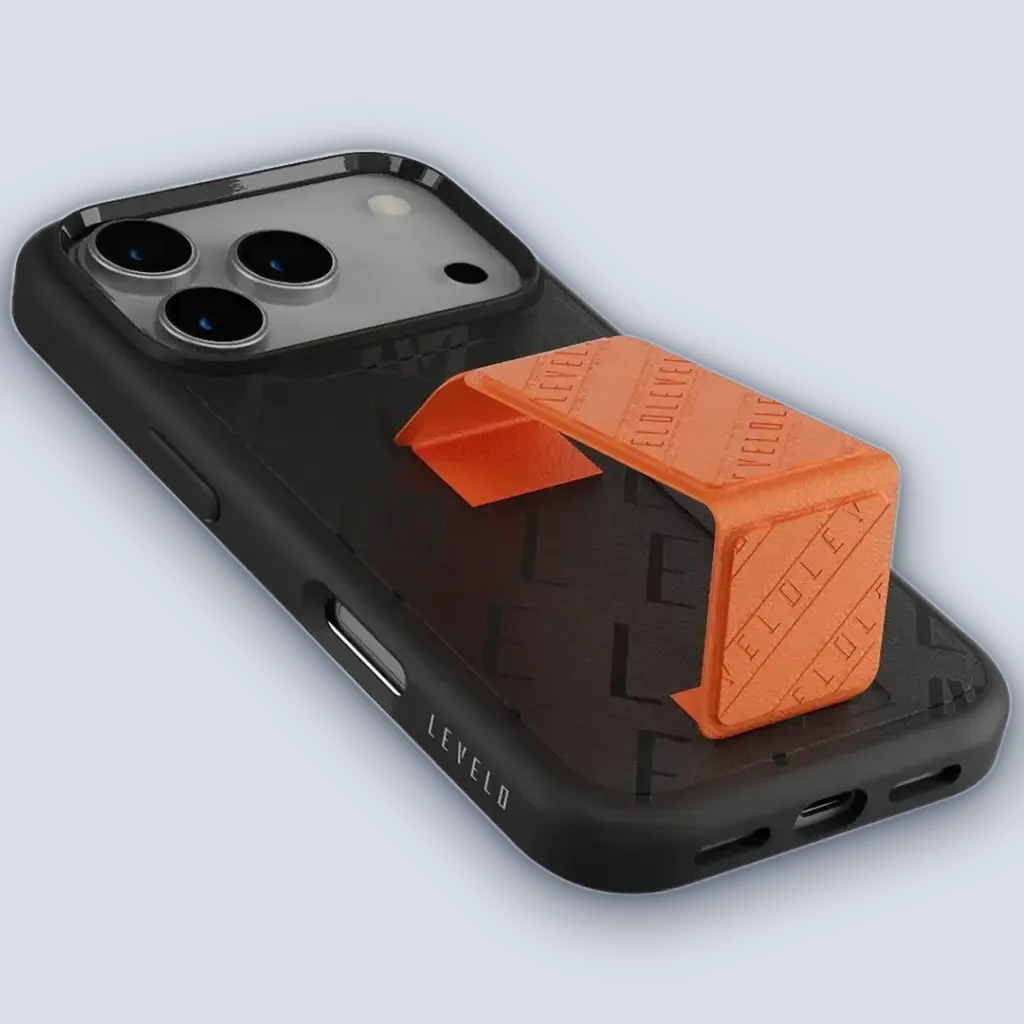 Levelo Levelo Morphix Vallo Faux Leather Gripstand Case for iPhone 17 Pro – Onyx Flame