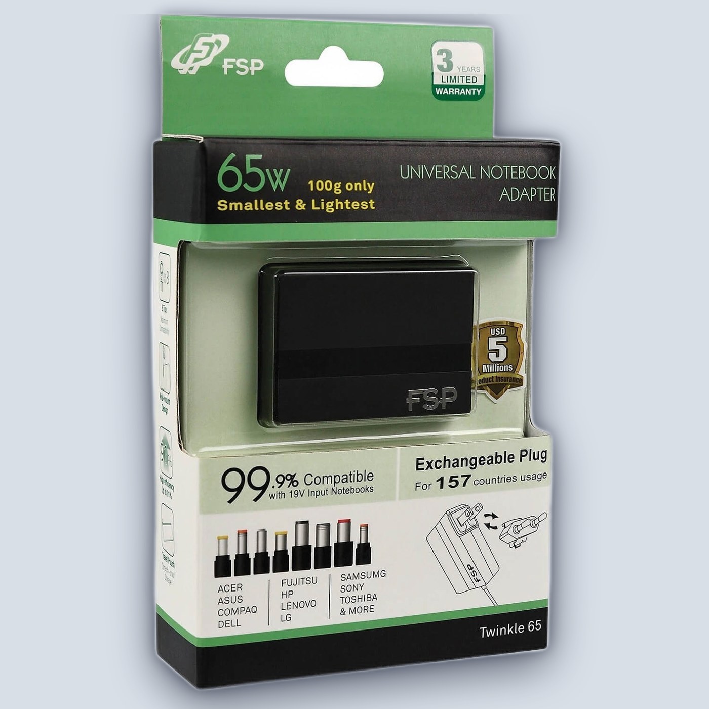 FSP Notebook Universal Adapter 65W Twinkle