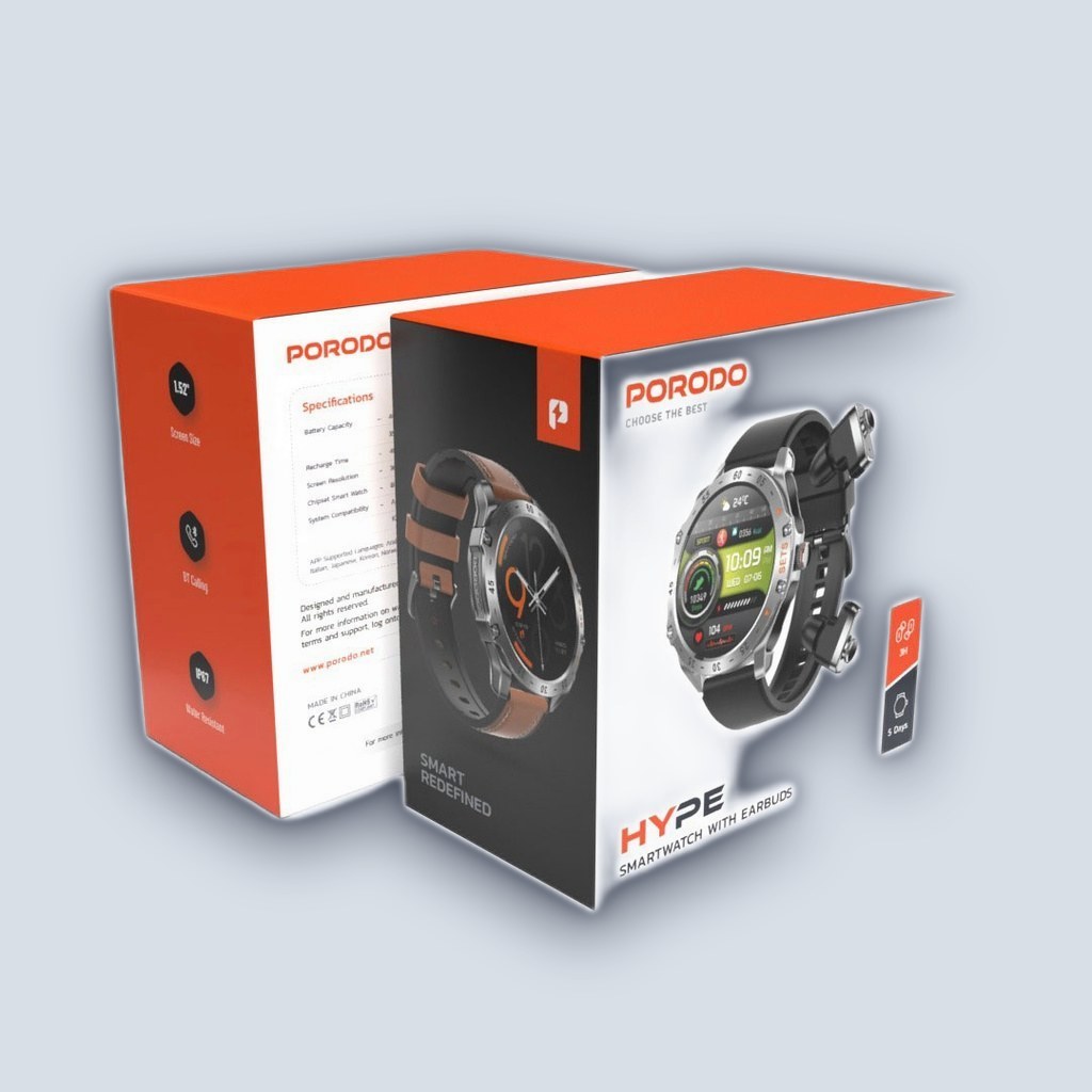 Porodo Porodo Hype Smartwatch With Earbuds – Silver