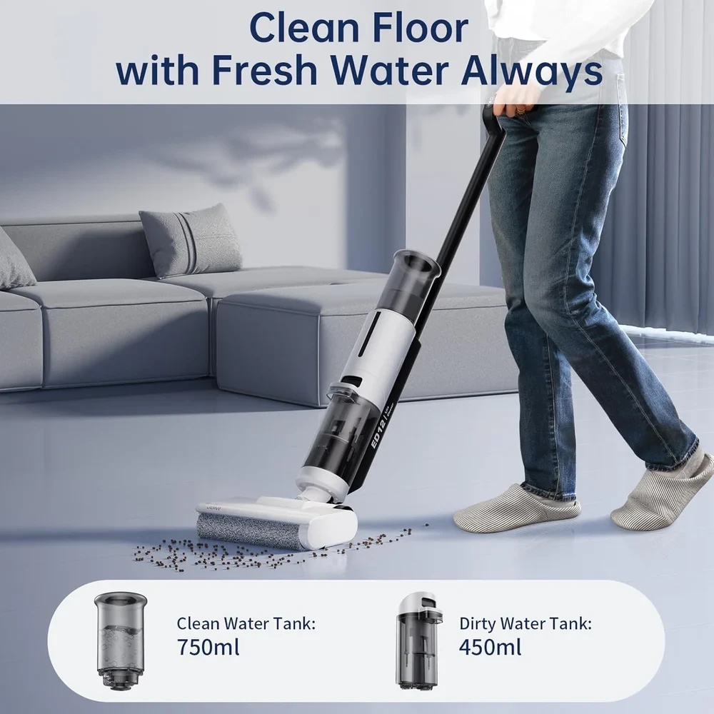 Jonr ED12 Wet & Dry , Cordless Vacuum is perfect for any Hard Floor – White