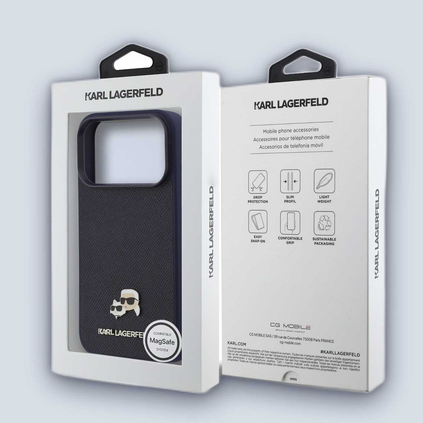 Karl Lagerfeld Karl Lagerfeld MagSafe Saffiano Case Karl & Choupette – iPhone 17 Pro – Navy