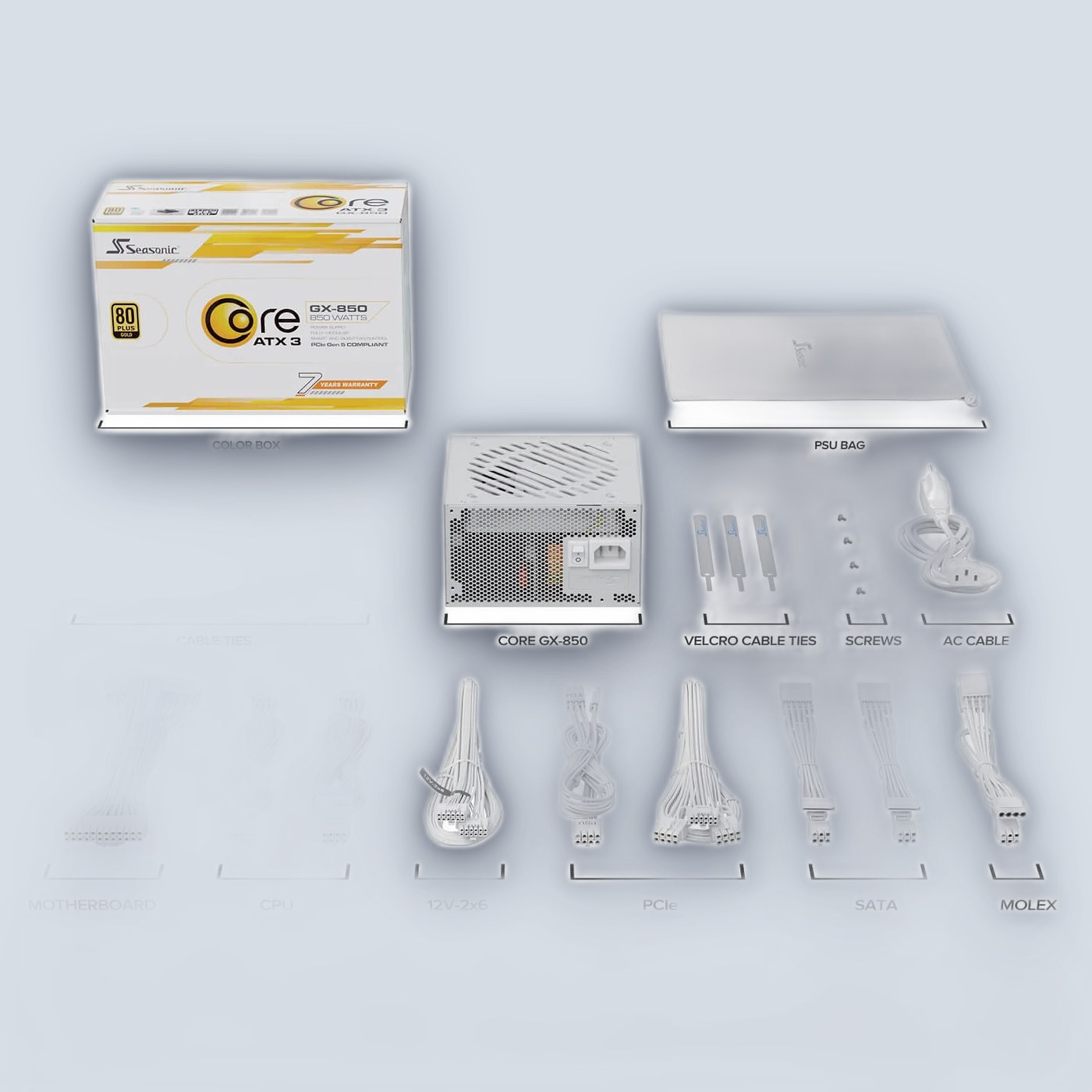 Seasonic GX-850 850W CORE (V2) GX ATX 3.1 80+ Gold White Power Supply — image 4
