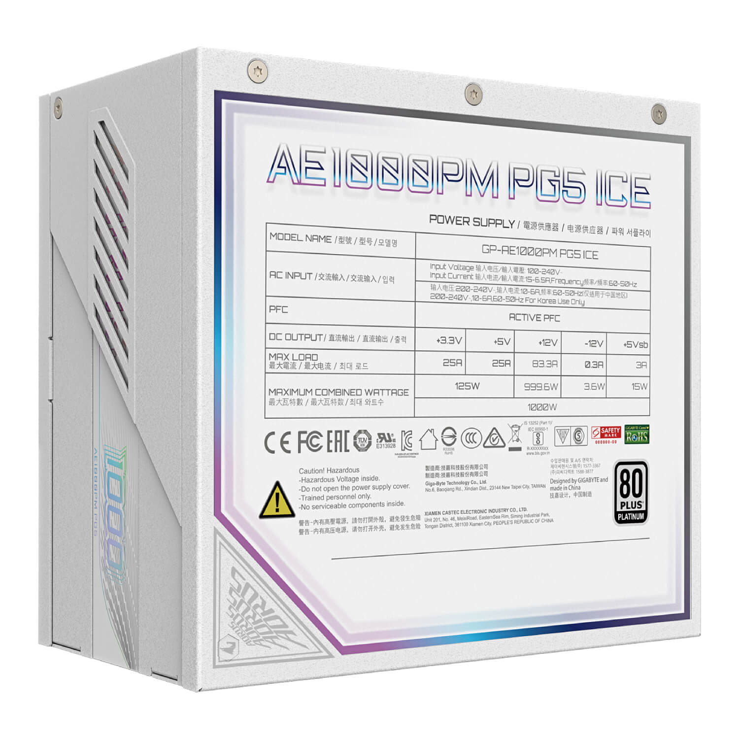 Gigabyte ELITE P1000W ICE 1000W PCIe 5.0 80+ Platinum Modular Power Supply — image 4
