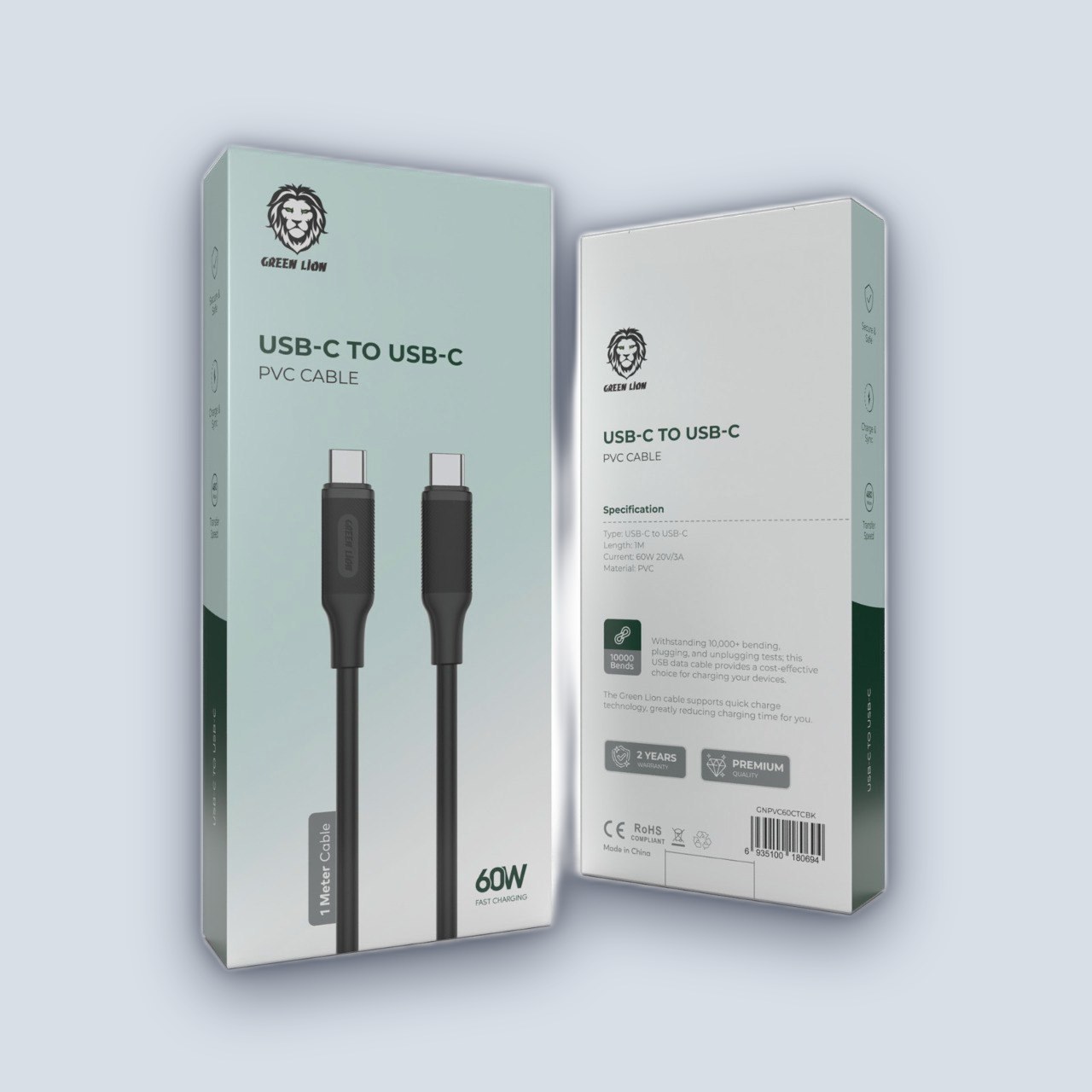 Green Lion Green Lion USB-C to USB-C PVC Cable 1M 60W – Black