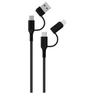 Green Lion Green Braided 2 in 2 Fast Charging Cable 1.2M 3A – Black