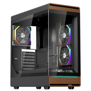 1stPlayer WD8 Black Mid Tower PC Case with Wood-Grain Finish